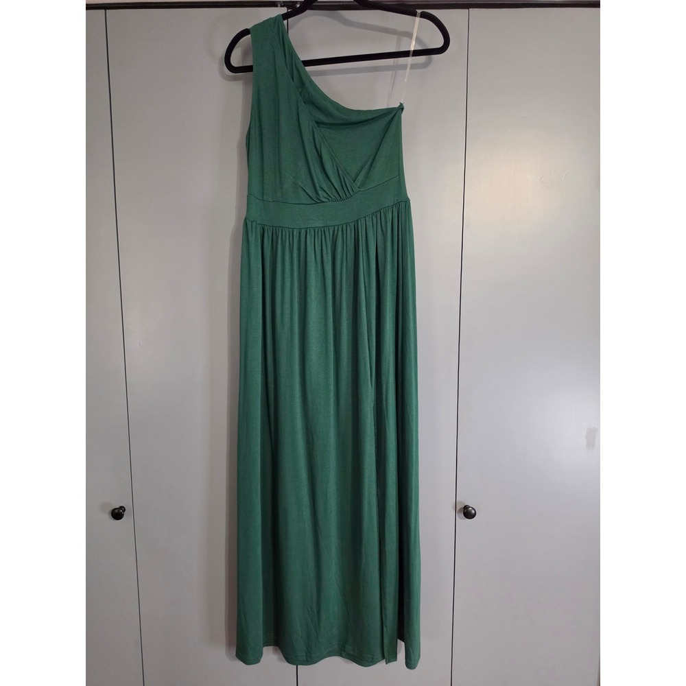 New SHEIN Maxi Dress Medium Green One Shoulder Side Slit